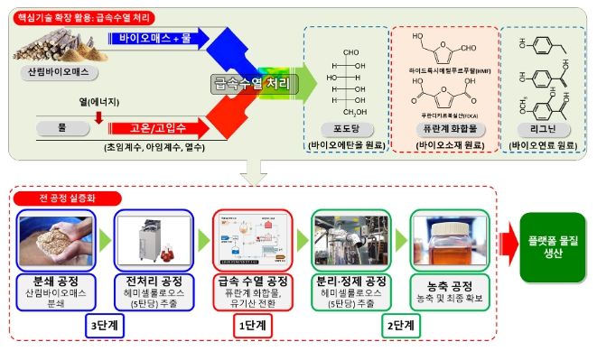 목질계 바이오화합물의 생산시설 전공정 모식도