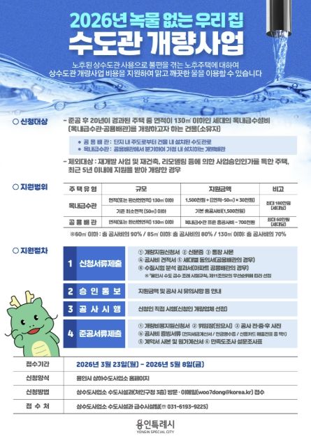 용인특례시 녹물 없는 우리집 수도관 개량사업 홍보 포스터